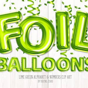 Lime Green Foil Balloon Alphabet Clip Art - gráficos digitales de descarga instantánea en formato PNG para diseños de fiesta de celebración de uso comercial