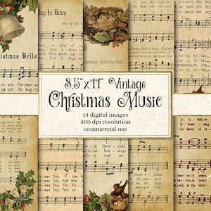 Digitale Vintage Weihnachten Noten 8,5x11 digitales Papier, Scrapbook Papier, Decoupage, antike viktorianische druckbare Weihnachtslieder A4
