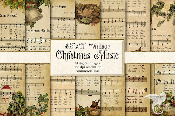 Digital Vintage Christmas Sheet Music 8.5x11 Digital Paper, Scrapbook Paper,  Decoupage, Antique Victorian Printable Christmas Carols A4 