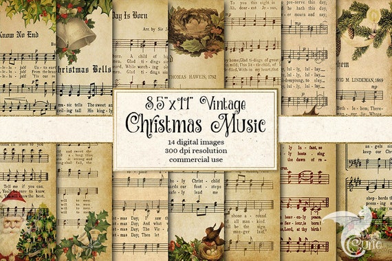 Digital Vintage Christmas Sheet Music 8.5x11 Digital Paper