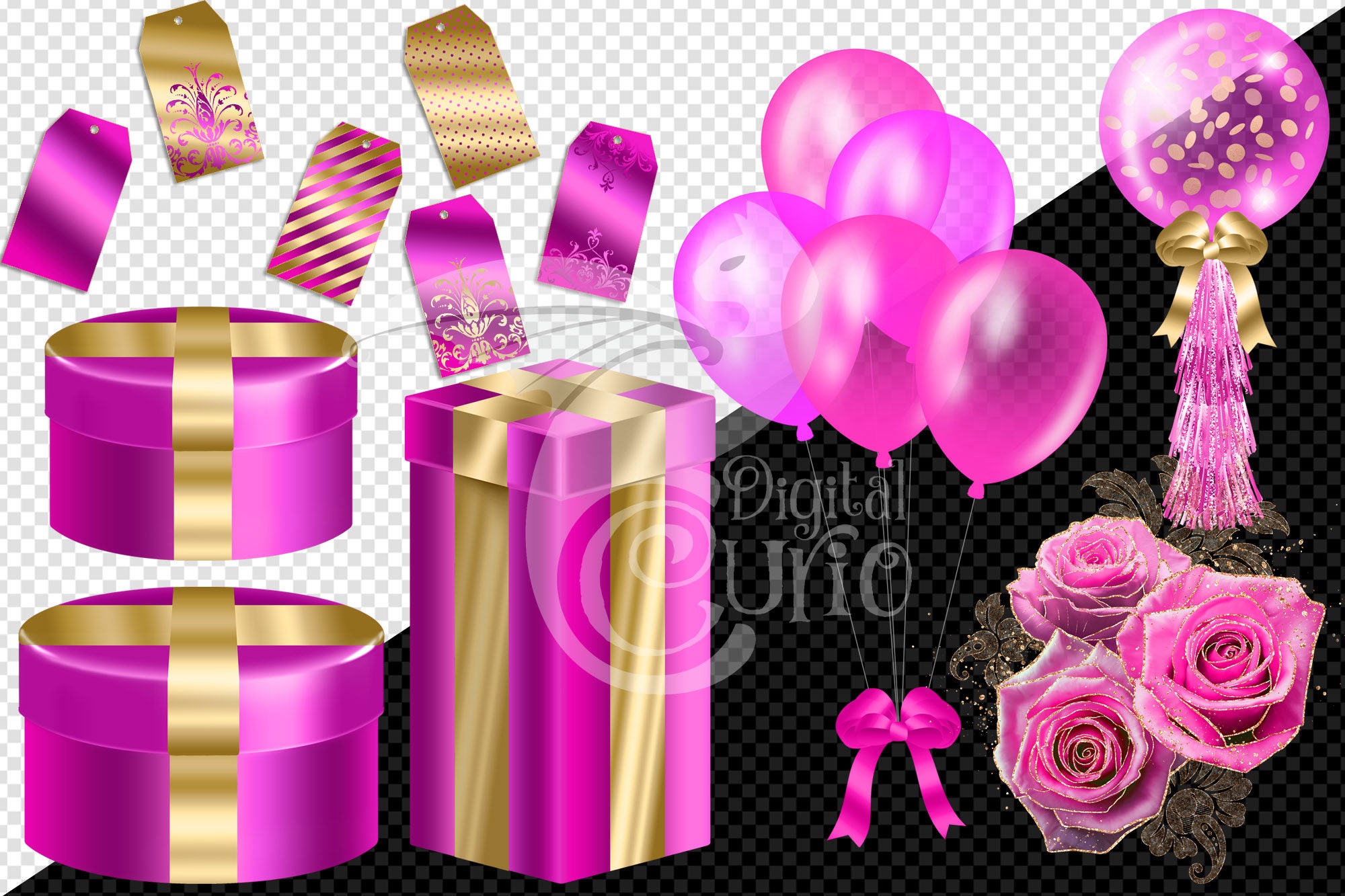Hot Pink and Gold Gift Clipart Glam Birthday or Christmas - Etsy