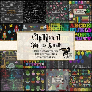 Pacote de gráficos de quadro-negro, clipart e texturas com desconto, scrapbooking digital, clipart de giz, clipart de arco-íris de escola de quadro-negro
