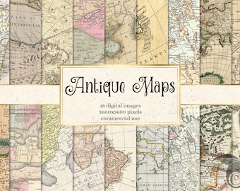 Antique Maps Digital Paper, Vintage Maps, World Map Scrapbook Paper Pack, Old paper textures instant download commercial use