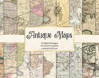 Antique Maps Digital Paper, Vintage Maps, World Map Scrapbook Paper Pack, Old paper textures instant download commercial use