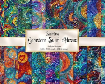 Gemstone Swirl Mosaic Digital Paper, Jewel Tone Textures (Digital Download)