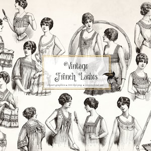 Vintage French Ladies Clip Art - antique illustrations in png format instant download for commercial use