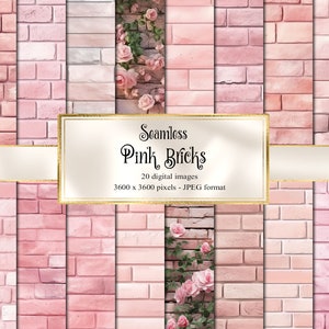 Rosa Brick Texturen digitales Papier, nahtlose rustikale Ziegel Wand digitales Papier druckbare Scrapbook Papier Holz Planken Hintergründe