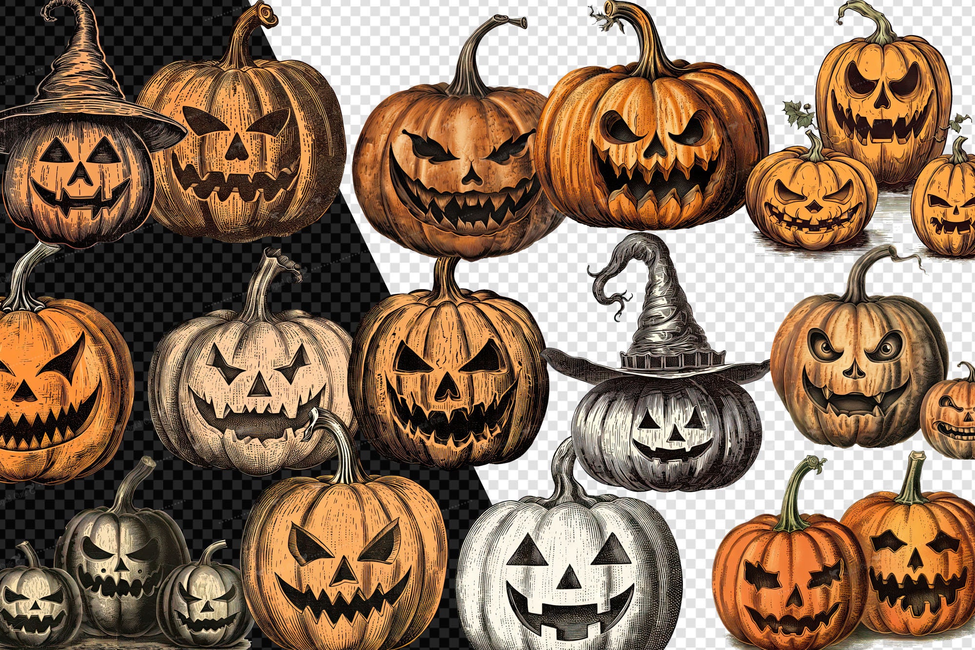 ヴィンテージハロウィン30〜40s復刻　Jack-o'-lantern Cの子 Vintage Jack-o-lantern Clipart, Antique Halloween Clip Art