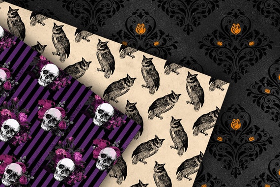 antique skull and vintage patterns printable halloween scrapbook paper ...