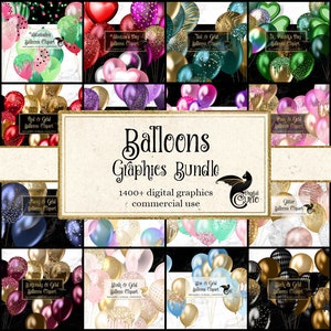 Pacote de gráficos de balões, com conjuntos de clipart de balões de festa para feriados e celebrações, download instantâneo para uso comercial