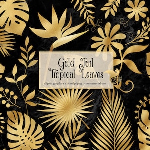 Goud folie tropische bladeren Clipart, tropische palmbladeren en blad clip art en frame instant download voor commercieel gebruik
