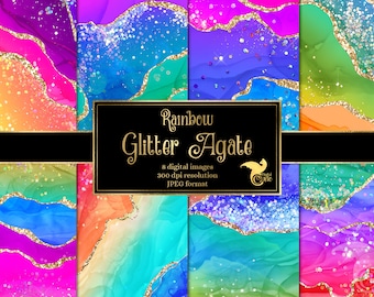 Rainbow Glitter Agate Digital Paper, Holographic Jewel Texture (Digital Download)