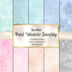 Pastel acuarela copos de nieve papel Digital - fondo de nieve blanca transparente texturas de invierno descarga instantánea para uso comercial