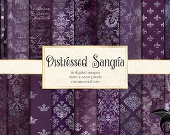 Distressed Sangria digital paper, dark purple grunge textures printable scrapbook paper backgrounds instant download