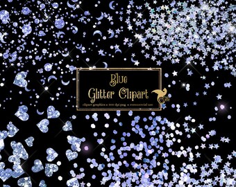 Blaue Glitzer Clip Art Overlays - PNG Grafiken (Digitaler Download)