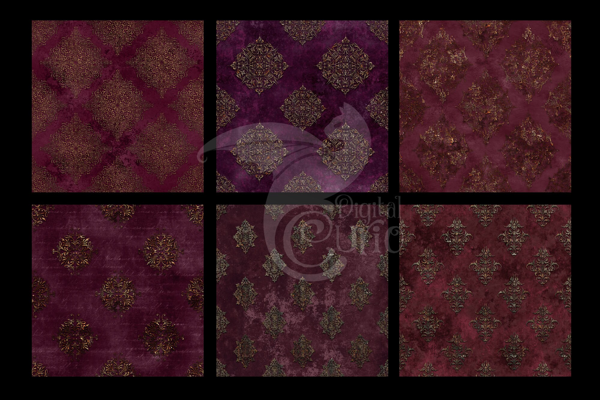Rust Damask Texture Sangria Rust Damask Digital Paper – Burgundy Antique Seamless Patterns ...