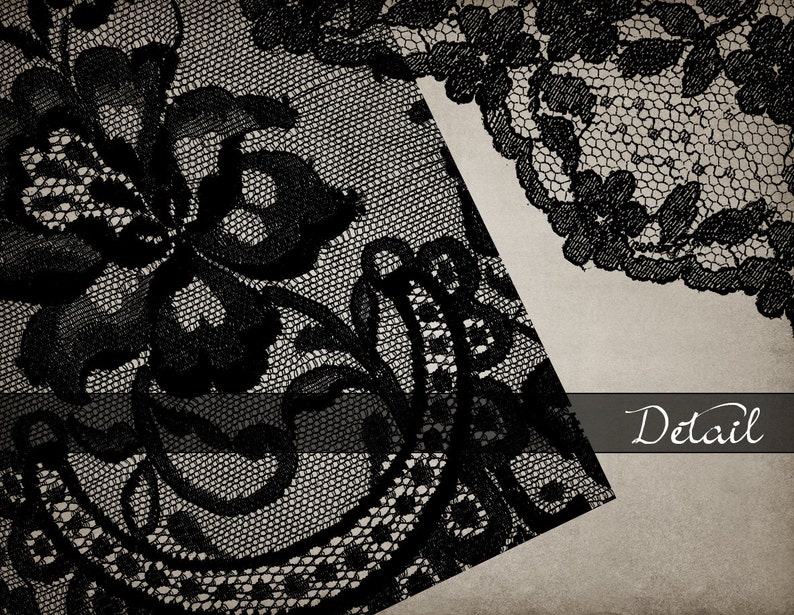 May include: Black lace fabric with a floral pattern. The lace is delicate and intricate, with a fine mesh design. The fabric is perfect for crafting, sewing, or adding a touch of elegance to any project.