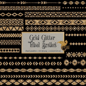 Gold Glitter Tribal Borders Clipart, border clip art, gold Aztec border overlays, boho baby shower clipart, instant download commercial use