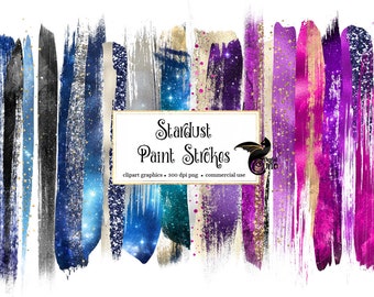 Stardust Paint Strokes Clipart, watercolor galaxy brush strokes clip art graphics for instant download commercial use