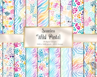 Pastel Animal Print Digital Paper, Seamless Safari Patterns (Digital Download)
