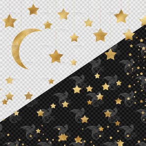 Gold Star Clipart, Glitter Clip Art, Gold foil stars, Celestial Clipart, starry night sky PNG Digital Instant Download Commercial Use image 2