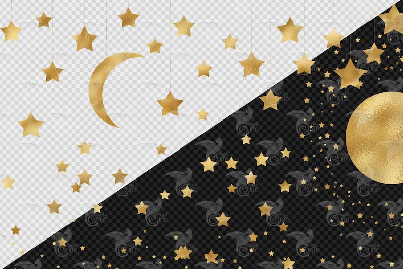 Gold Star Clipart, Glitter Clip Art, Gold foil stars, Celestial Clipart, starry night sky PNG Digital Instant Download Commercial Use image 2