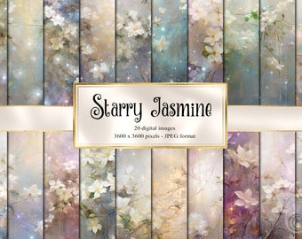 Starry Jasmine Digital Paper, Floral Scrapbook Pages (Digital Download)