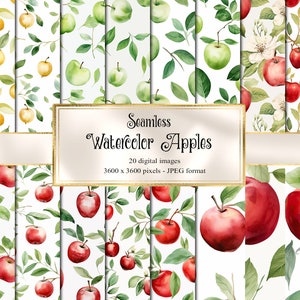 Watercolor Apple Digital Paper, Seamless Printable Textures (Digital Download)