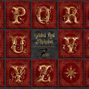 Red Gilded Alphabet Clipart, Vintage Gothic Monogram (digital Download ...