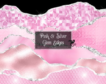 Clipart con bordi glitterati rosa e argento – Glam Seamless Edges (PNG)