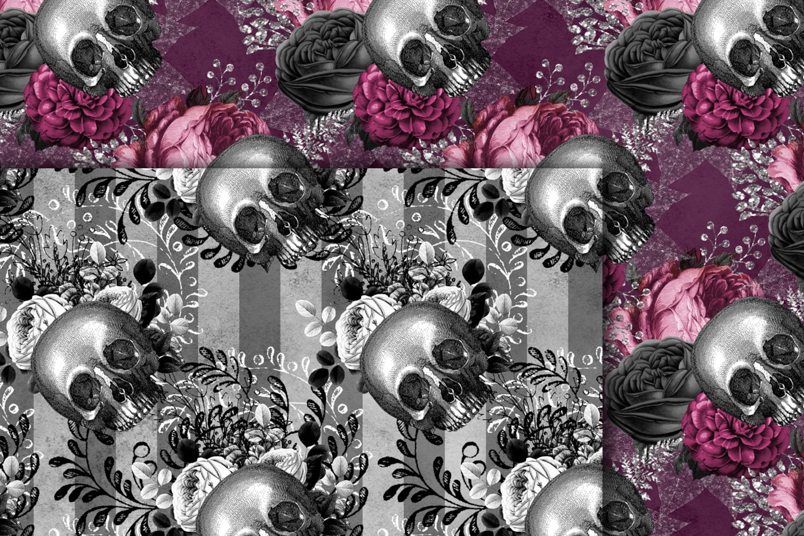 Skullflower Digital Paper Seamless Gothic Skull Patterns With | Etsy