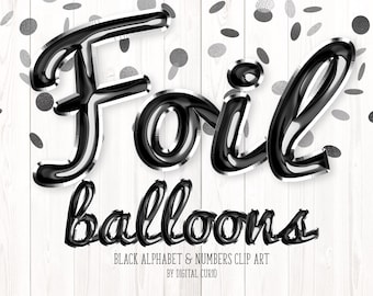 Black Foil Balloon Alphabet Clip Art – Party Design Graphics (Digital Download)