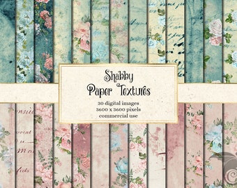Shabby Paper Textures, vintage rustic shabby flower paper backgrounds printable scrapbook paper instant download for commercial use