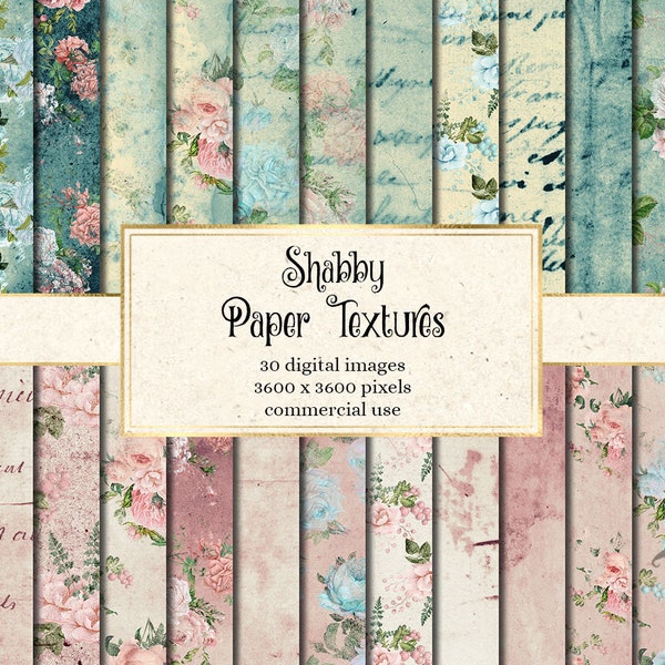 Shabby Paper Textures, vintage rustic shabby flower paper backgrounds printable scrapbook paper instant download for commercial use