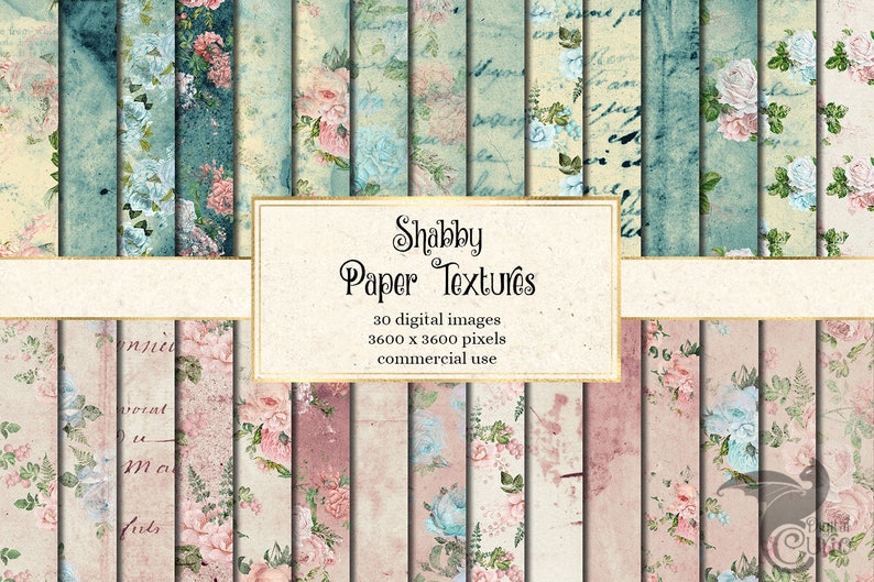 Shabby Paper Textures, vintage rustic shabby flower paper backgrounds printable scrapbook paper instant download for commercial use image 1