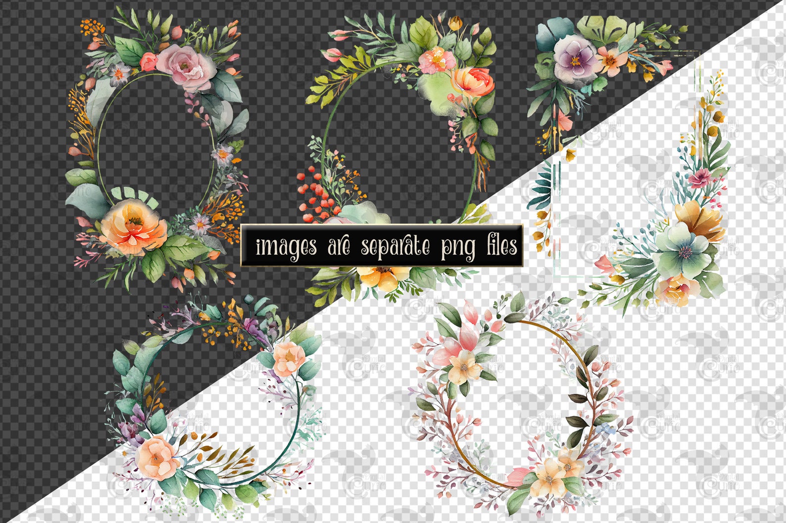 Watercolor Floral Frames Clipart – Springtime Wildflower PNG (digital ...