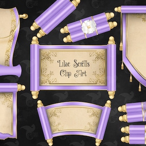 Lilac Scrolls Clipart - ClipArt di tappezzeria digitale per disegni fantasy magici download istantaneo per uso commerciale