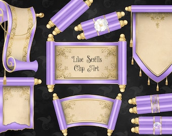 Lilac Scrolls Clipart – Gold Accents, Fantasy Designs (Digital Download)