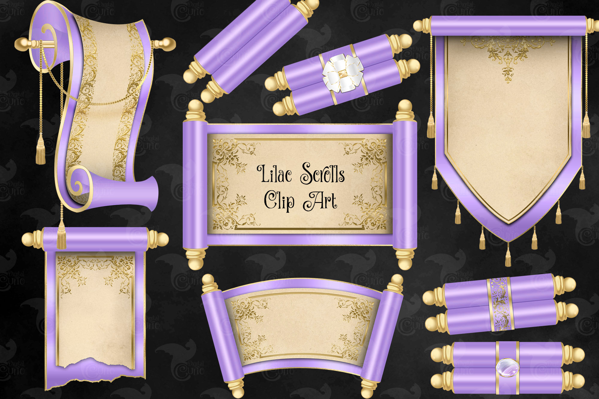 Lilac Scrolls Clipart Digital Tapestry Clip Art for Magic Etsy