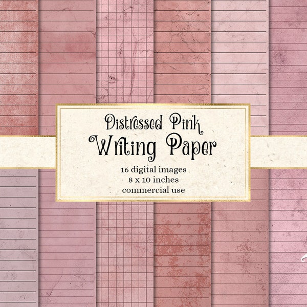 Papel de escribir rosa angustiado, cuaderno digital papel grunge chatarra diario páginas imprimibles 8.5x11 pulgadas A4 papel scrapbooking descarga instantánea