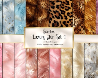 Luxury Fur Digital Paper, seamless faux fur monster pelt textures digital paper, rainbow fantasy, commercial use instant download - Set 1