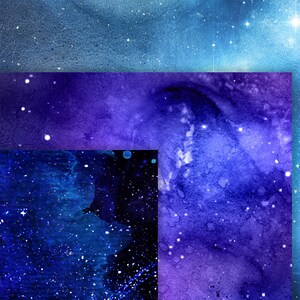 Watercolor Stardust Digital Paper, Starfield Galaxy Night Sky Cosmic Celestial Watercolor Scrapbook Paper Pack Backgrounds textures image 2