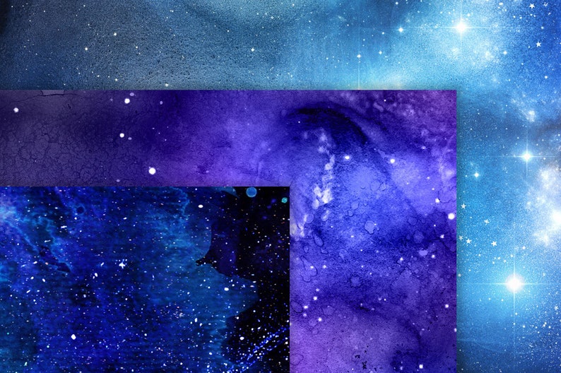 Watercolor Stardust Digital Paper, Starfield Galaxy Night Sky Cosmic Celestial Watercolor Scrapbook Paper Pack Backgrounds textures image 2