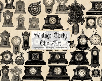Vintage Clocks Clipart, antique steampunk clip art graphics in png format instant download for commercial use