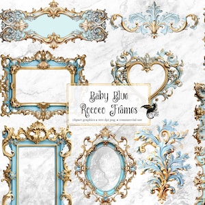 Baby Blau Rokoko Bilderrahmen - antike barocke Vintage Clip Art Grafiken für veränderte Kunst oder Junk Journals sofortiger Download kommerzielle Nutzung