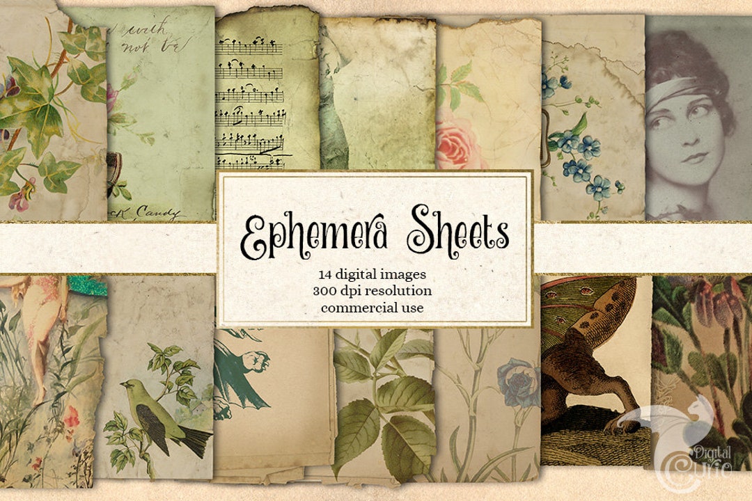 Antique Illustration Ephemera, Digital Paper Textures (digital Download ...