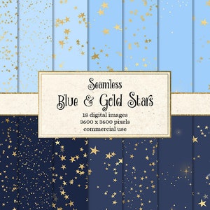 Blaue und goldene Sterne digitales Papier, nahtlose goldene Sternenmuster, goldene und blaue Sterne, Babypartys, kachelbarer intant download kommerzielle Nutzung