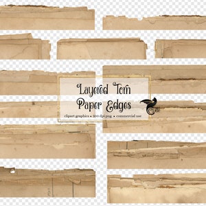 Clip Art de bordas de papel rasgado em camadas - bordas png rasgadas vintage digitais download instantâneo para uso comercial