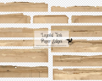Torn Paper Edges Clip Art – Vintage Layered PNG Borders (Digital Download)