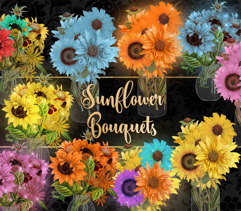 Sunflower Bouquets Clipart sunflowers in mason jars clip art | Etsy